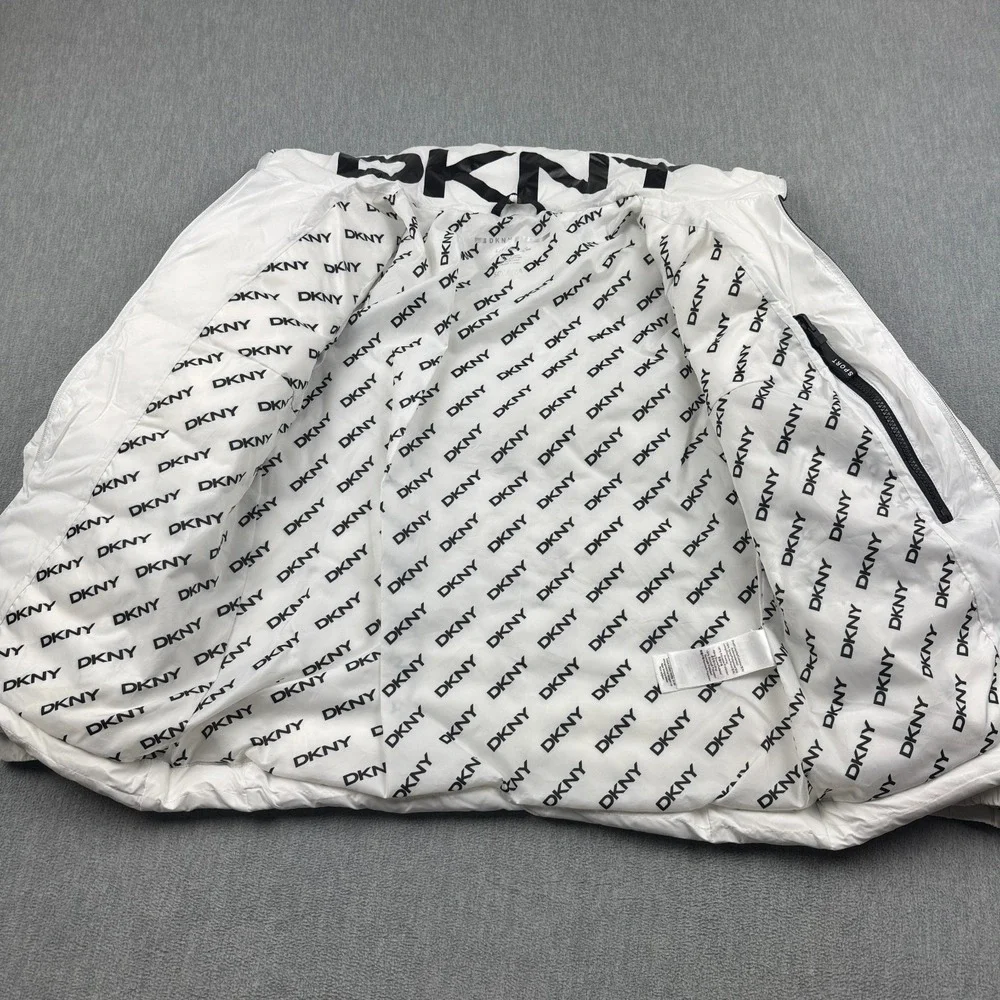 DKNY Sport Jacket Women Small White Puffer Quilt Sorona Full Zip Outdoors Winter